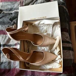 Marc Fisher Nude Croc-Embossed Heels